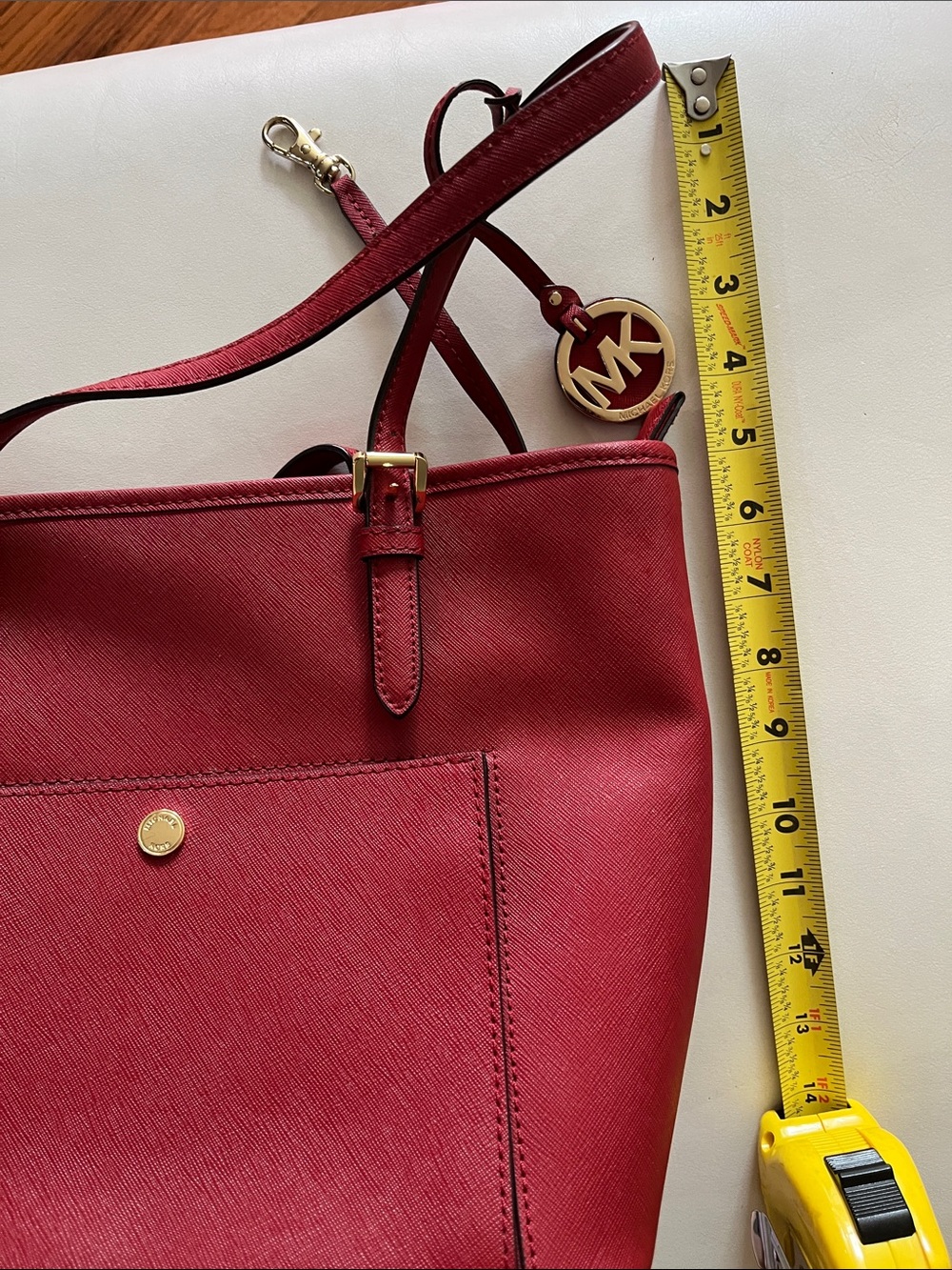 Michael Kors Wine Saffiano Leather Tote with Front Pocket - Picture 2 of 3